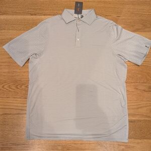 KJUS Soren Twill Stripe Polo Mens 52 Large Gray Performance Golf Shirt NWT